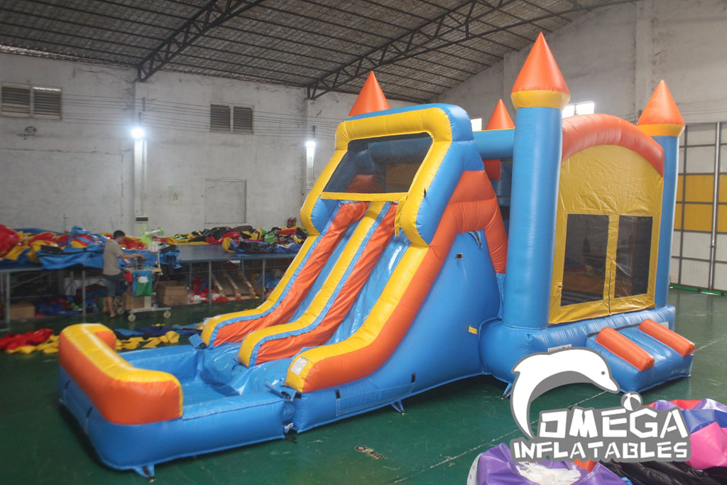 Blue & Orange Wet Dry Bouncy Castle with Slide for Sale