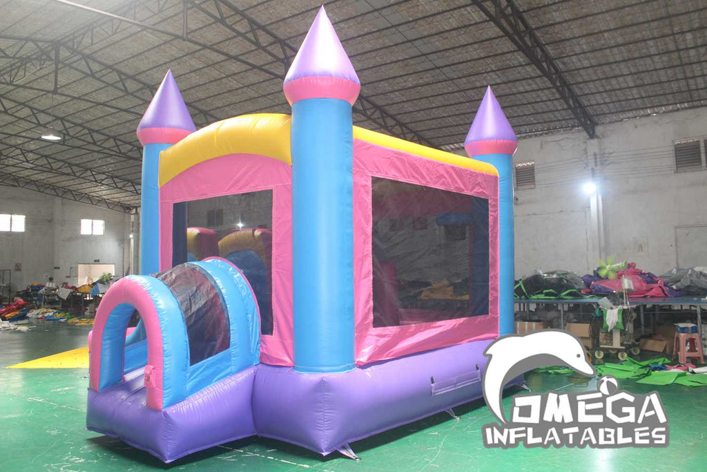 Kids Pink Inflatable Double Lane Combo