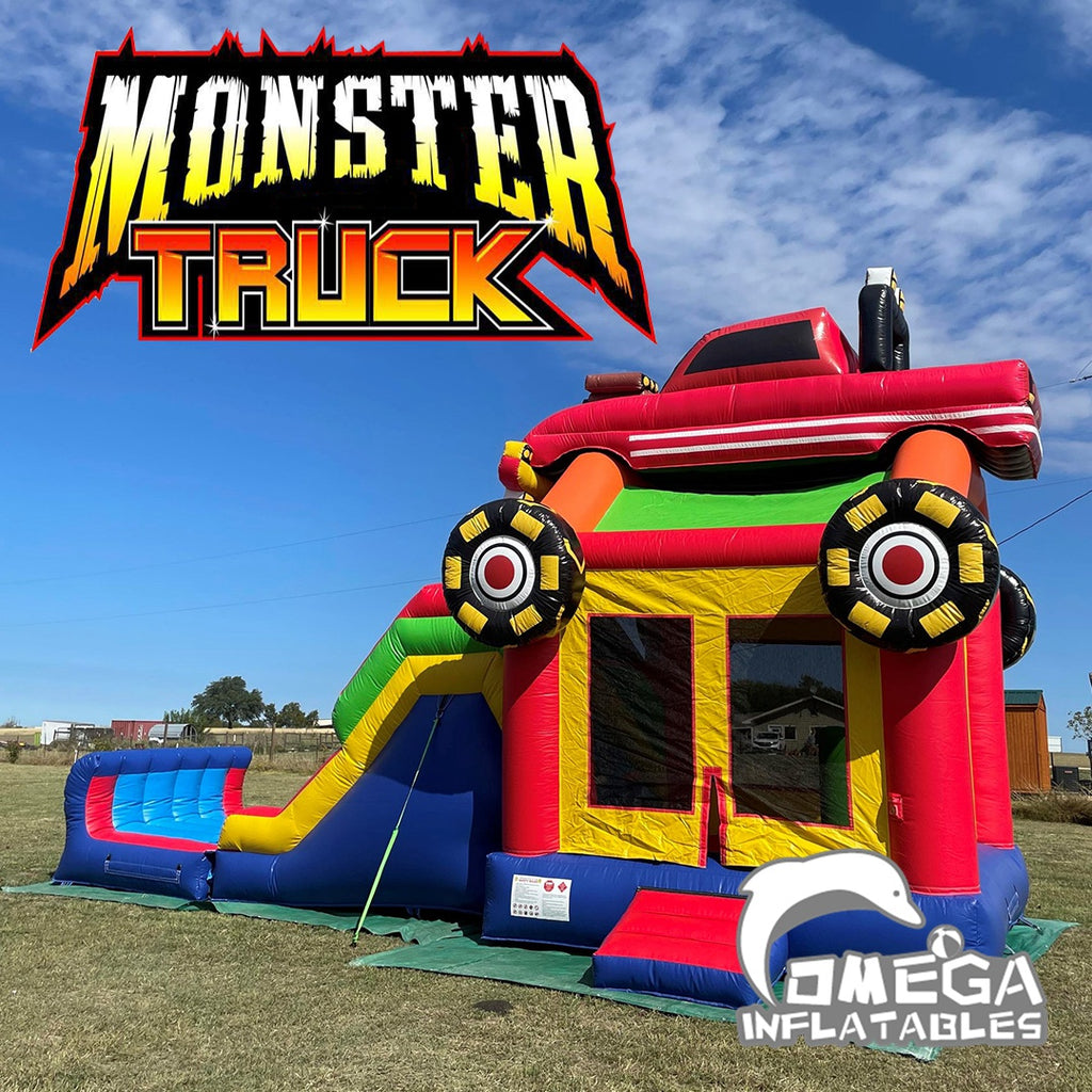 Super Monster Truck Inflatable Bounce House Water Slide for Sale