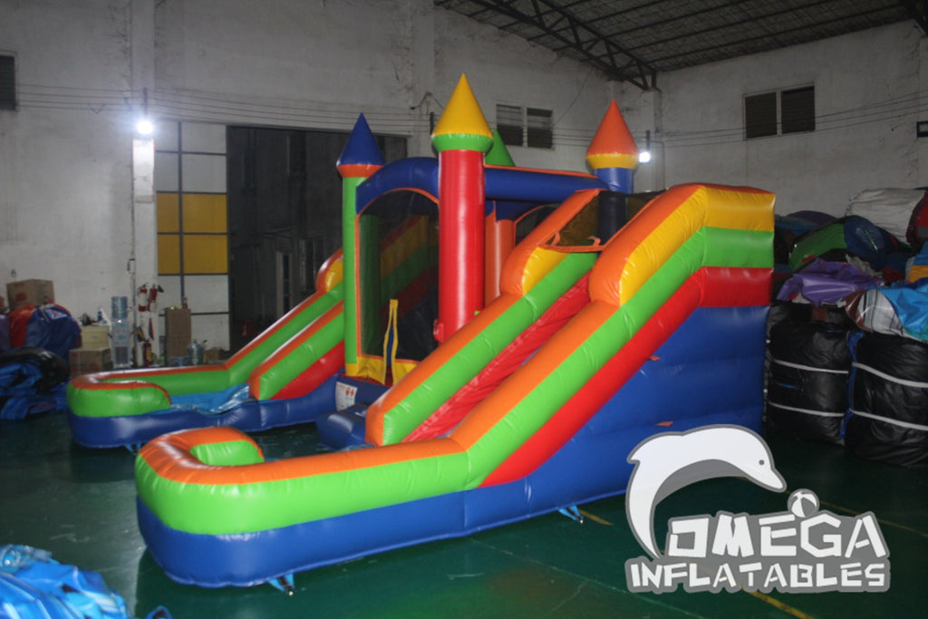 Rainbow Double Slides Bounce House Wet Dry Combo