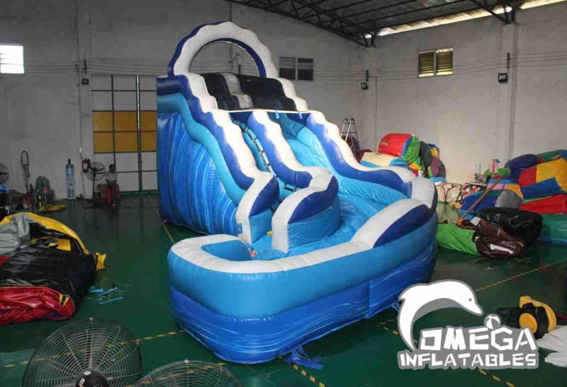 17FT Blue Marble Curved Inflatable Water Slide