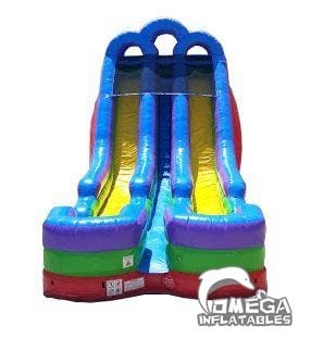 18FT Retro Rainbow Double Bay Wet Dry Inflatable Slide