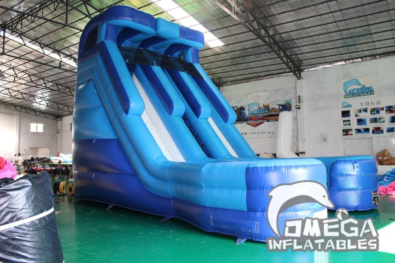 20FT Blue Double Lane Water Slide - Omega Inflatables Factory