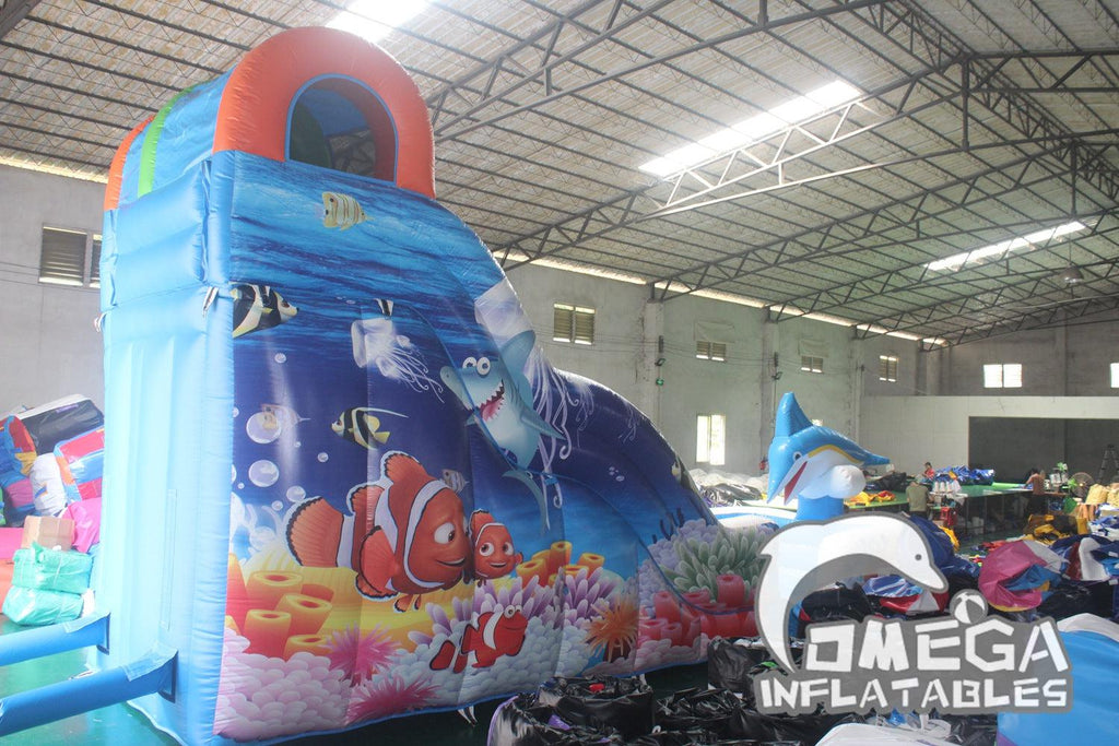 18FT Ocean Commercial Inflatable Wet Dry Slide with pool - Omega Inflatables Factory