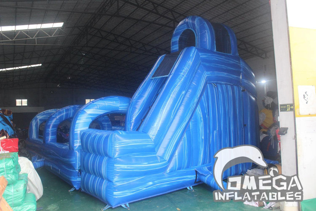 15FT Inflatable Blue Marble Helix Dual Lane Water Slide - Omega Inflatables Factory