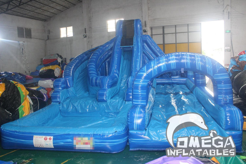 15FT Inflatable Blue Marble Helix Dual Lane Water Slide - Omega Inflatables Factory