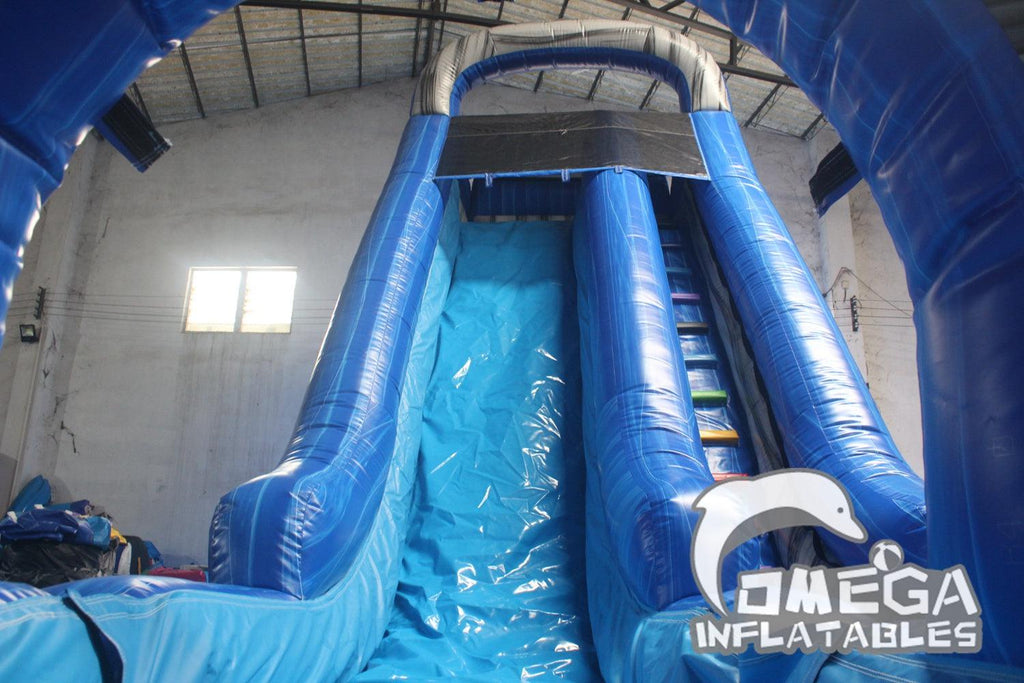 22FT Marble Blue Inflatable Water Slide - Omega Inflatables Factory