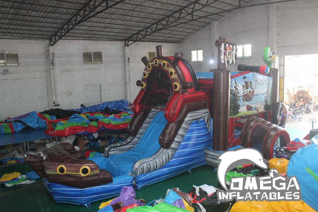 Commercial Inflatable Pirate Ship Wet Dry Combo