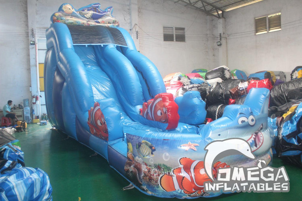 18FT Shark Water Slide - Omega Inflatables Factory