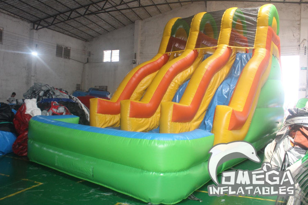 18FT Triple Lane Water Slide - Omega Inflatables Factory