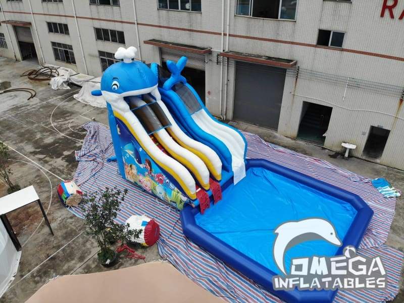 Inflatable Whale Water Slide with Pool