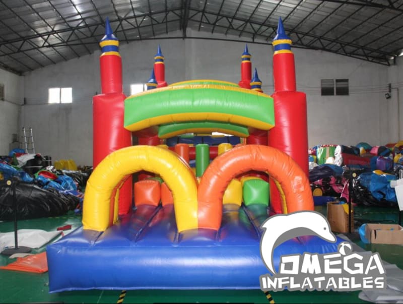 Rainbow Race Inflatable Obstacle Course with Pool