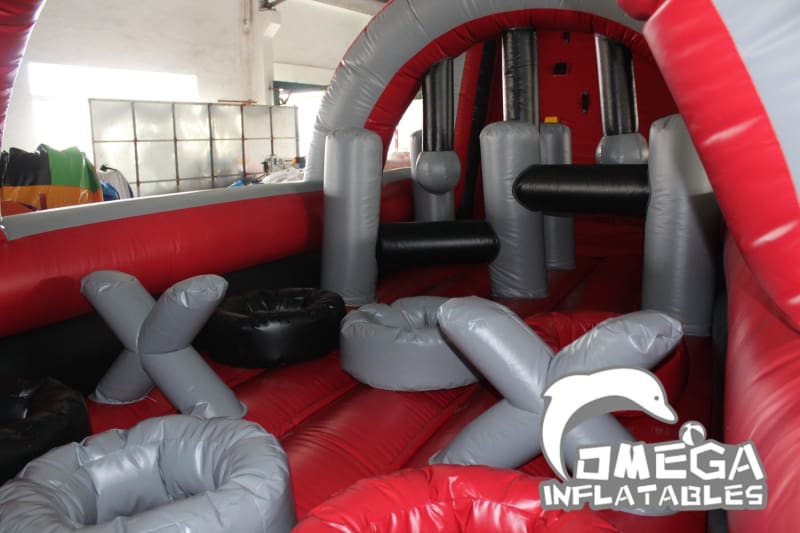 Red & Black Inflatable Climbing Obstacle Course with Pool