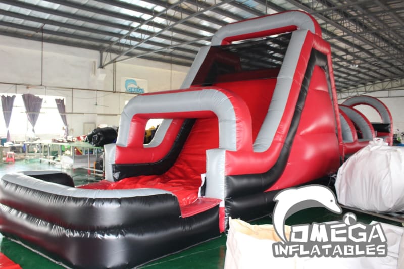 Red & Black Inflatable Climbing Obstacle Course with Pool